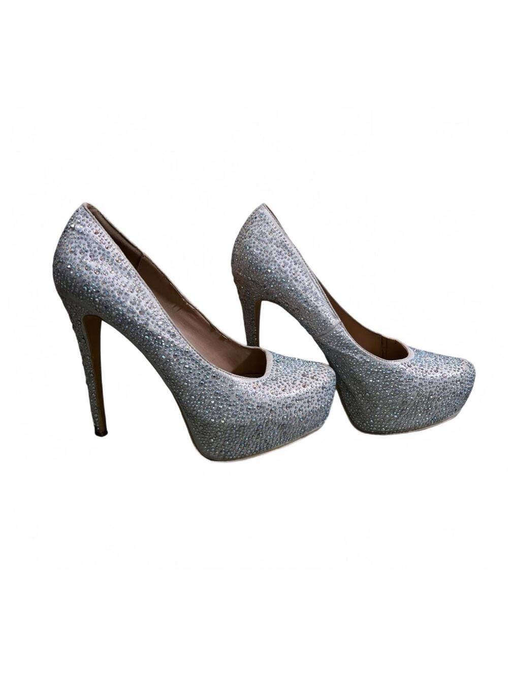 Charlotte Russe Cinderella Silver Rhinestone Glitter Platform Pump Stiletto Heel